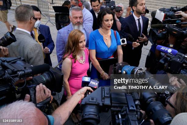 Victims Sarah Ransome and Elizabeth Stein arrive at US District Court for the Southern District of New York on June 28 for the sentencing hearing of...