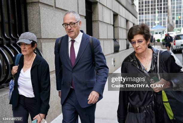 Ghislaine Maxwell's siblings Isabel Maxwell, Kevin Maxwell and Christine Maxwell arrive at US District Court for the Southern District of New York on...