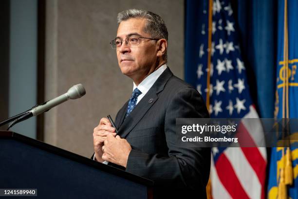 Xavier Becerra, secretary of Health and Human Services , speaks during a news conference at the HHS headquarters in Washington, D.C., US, on Tuesday,...