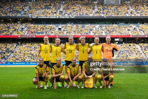 Line up of Sweden during the Women's International Friendly match between Sweden and Brazil at Friends Arena on June 28, 2022 in Solna, Sweden.