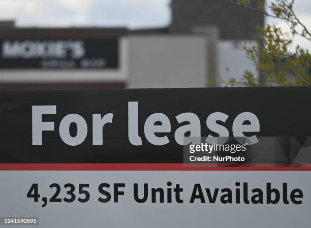 Sign 'For lease' seen in South Edmonton Common. Friday, May 20 in Edmonton, Alberta, Canada.