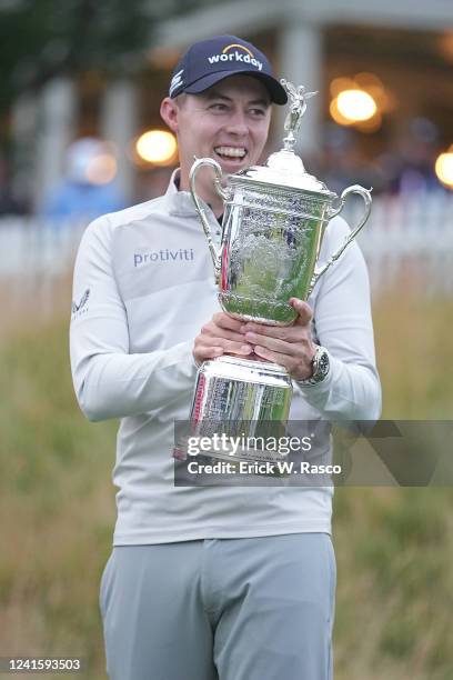 Matt Fitzpatrick victorious with US Open Championship trophy after winning tournament at The Country Club. Brookline, MA 6/19/2022 CREDIT: Erick W....