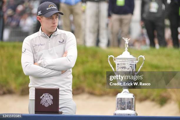 Matt Fitzpatrick victorious with US Open Championship trophy after winning tournament at The Country Club. Brookline, MA 6/19/2022 CREDIT: Erick W....