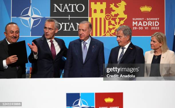 Turkish President Recep Tayyip Erdogan, NATO Secretary-General Jens Stoltenberg, Sweden's Prime Minister Magdalena Andersson, Finland's President...
