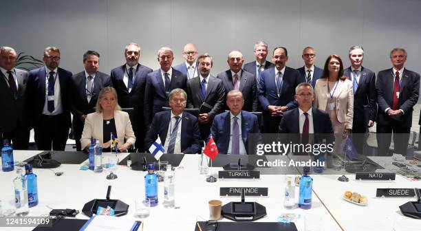 Turkish President Recep Tayyip Erdogan, NATO Secretary-General Jens Stoltenberg, Sweden's Prime Minister Magdalena Andersson, Finland's President...