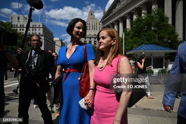 Sarah Ransome and Elizabeth Stein , alleged sexual abuse victims of Jeffrey Epstein, leave the US District Court for the Southern District of New...