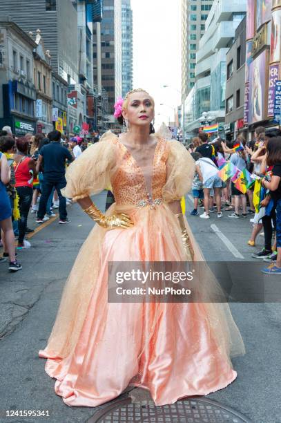 Toronto, ON, Canada June 26, 2022: Parade Transgender posing for a photo at the 2022 Annual Pride Parade of Pride Month in Toronto Downtown