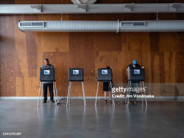 Voters cast their ballots on Primary Day at the No. 571 Boathouse on June 28, 2022 in Chicago, Illinois. Voters will be deciding on candidates for...