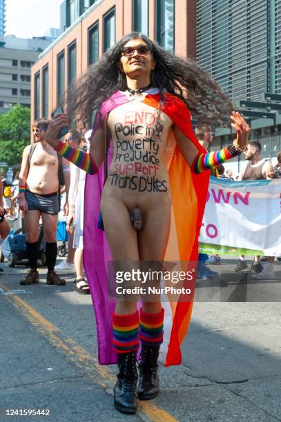 Toronto, ON, Canada June 26, 2022: Nude man during 2022 Annual Pride Parade of Pride Month in Toronto Downtown