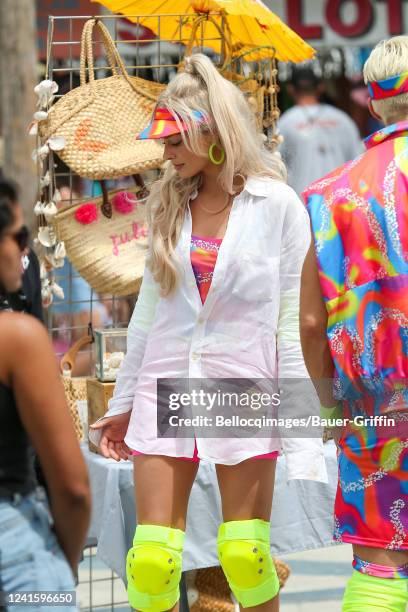 Margot Robbie is seen on the set of the movie 'Barbie' on June 28, 2022 in Los Angeles, California.