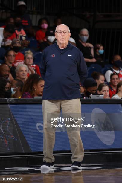 Head Coach Mike Thibault of the Washington Mystics looks on during the game against the Atlanta Dream on June 28, 2022 at Entertainment & Sports...