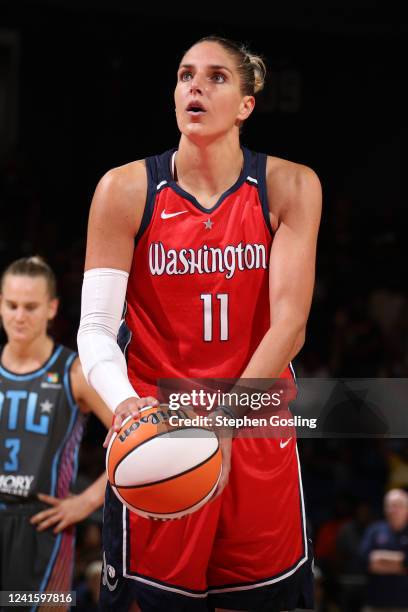 Elena Delle Donne of the Washington Mystics shoots a free throw during the game against the Atlanta Dream on June 28, 2022 at Entertainment & Sports...