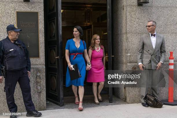 Sarah Ransome and Elizabeth Stein, alleged victims of Jeffrey Epstein and Ghislaine Maxwell are seen outside federal court in New York on June 28,...