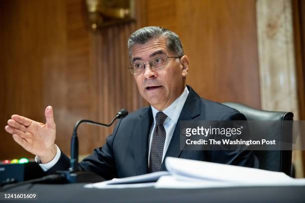 May 4: Xavier Becerra, Secretary of Department Of Health And Human Services, responds to lawmakers questions during a hearing with the senate...