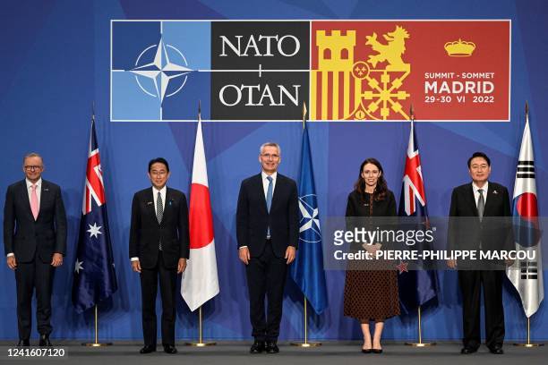 Australia's Prime Minister Anthony Albanese, Japan's Prime Minister Fumio Kishida, NATO Secretary General Jens Stoltenberg, New Zealand Prime...