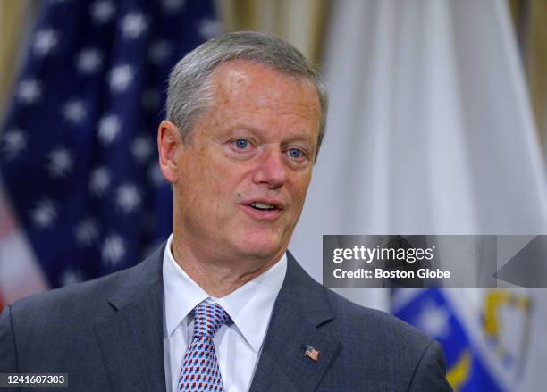 Governor Charlie Baker holds a press conference at the State House in Boston on June 27, 2022.