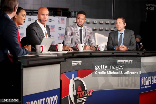 Analyst, Richard Jefferson, NBA Draft Expert, Jonathan Givony, and CJ McCollum of the New Orleans Pelicans report on the 2022 NBA Draft on June 23,...