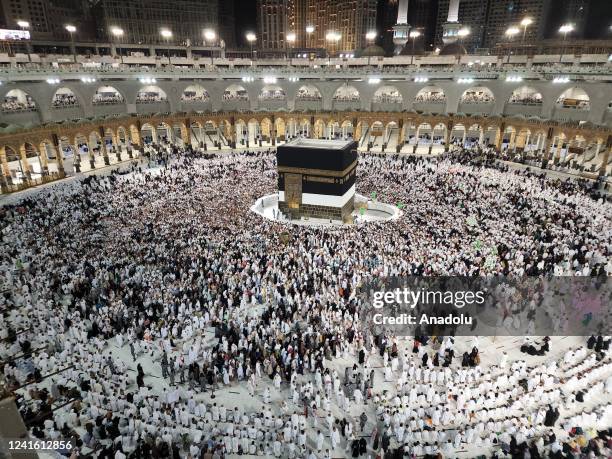 Hundreds of thousands of prospective Hajj pilgrims circumambulate the Kaaba with praying on June 29, 2022 in Mecca, Saudi Arabia. The pilgrimage,...