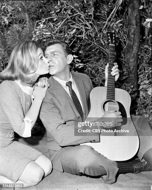 Sue Ane Langdon and Andy Griffith star in the 'Three's a Crowd' episode of the CBS television series "The Andy Griffith Show." Air date April 9, 1962.