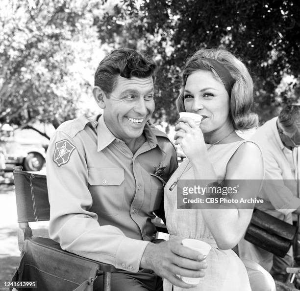 The Andy Griffith Show" on the CBS television network starring From Left: Andy Griffith as Sherriff Andy Taylor and Joanna Moore as Peggy McMillan in...
