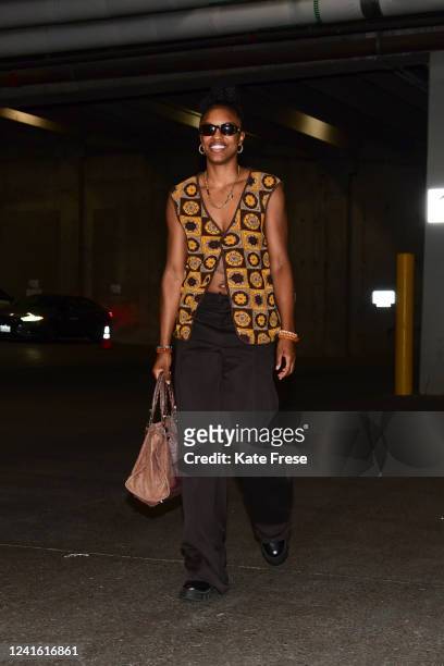 Diamond DeShields of the Phoenix Mercury arrives to the arena before the game against the Indiana Fever on June 29, 2022 at Footprint Center in...