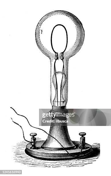 antike illustration: elektrische maschine edison glühbirne - erfindung stock-grafiken, -clipart, -cartoons und -symbole