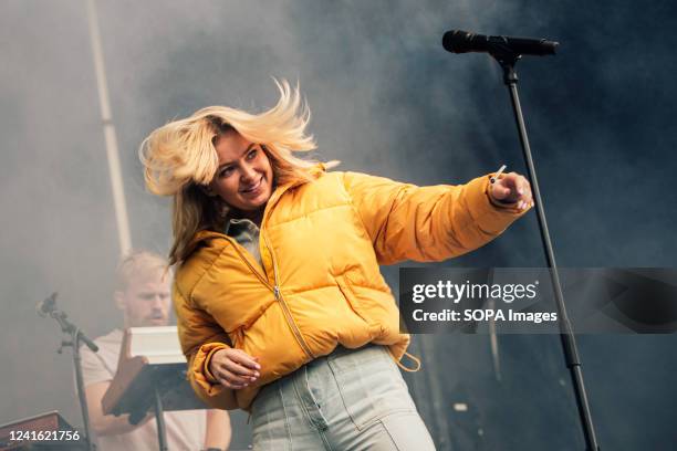 Astrid Smeplass better known as Astrid S performs on stage at Popaganda Festival in Stockholm.