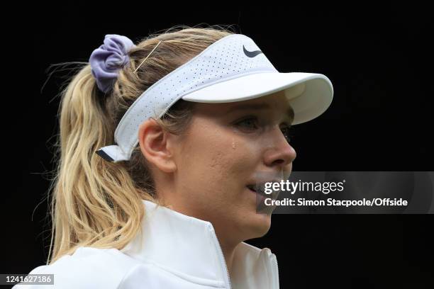 Katie Boulter sheds a tear following her victory over Karolina Pliskova in the Ladies' Singles 2nd Round match during day four of The Championships...