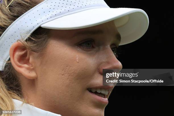 Katie Boulter sheds a tear following her victory over Karolina Pliskova in the Ladies' Singles 2nd Round match during day four of The Championships...