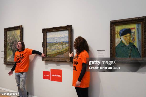 Just Stop Oil climate activists glue themselves to a Van Gogh painting at the Courtauld Gallery on the 30th June 2022 in London, Unted Kingdom. The...