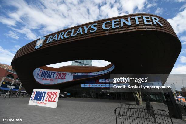 An overall photo outside the arena before the 2022 NBA Draft on June 23, 2022 at Barclays Center in Brooklyn, New York. NOTE TO USER: User expressly...