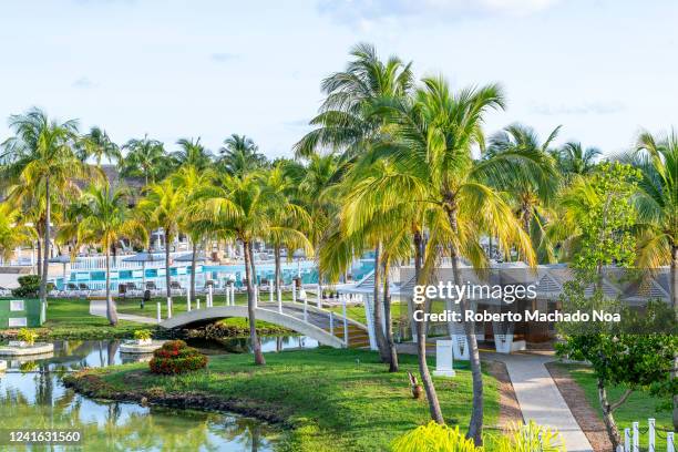 The beautiful gardens in the Melia Las Antillas hotel or tourist resort.
