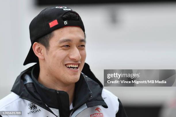 Zhou Guanyu of China and Alfa Romeo F1 in the paddock during previews ahead of the F1 Grand Prix of Great Britain at Silverstone on June 30, 2022 in...