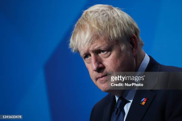 Prime Minister Of The United Kingdom Boris Johnson during the press conference on the final day of the NATO Summit in Madrid, Spain on June 30, 2022.
