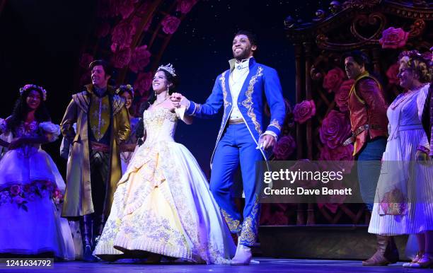 Courtney Stapleton Shaq Taylor and cast take the curtain call at the press night performance of "Beauty And The Beast: The Musical" at the London...