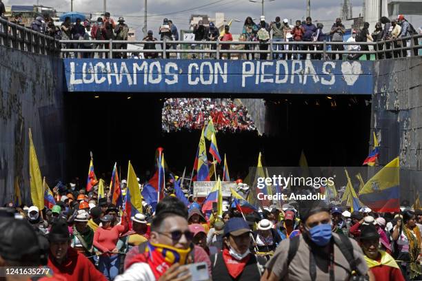 âââââââIndigenous people march, on the last day of the national strike, during a dialogue between leaders of president of the Confederation of...