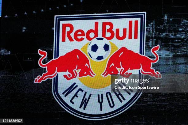 General view of the New York Red Bulls logo on the scoreboard during the Major League Soccer game between the New York Red Bulls and Atlanta United...