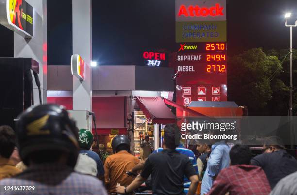 The new gas prices on a sign after the price hike at a gas station in Karachi, Pakistan, on Thursday, June 30, 2022. Pakistani government has...