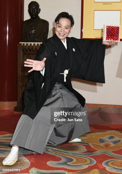 Kabuki actor Hashigo Nakamura attends the 'Yamagata Benioh' Cherry Promotion Event at Kabukiza Theatre on July 1, 2022 in Tokyo, Japan.