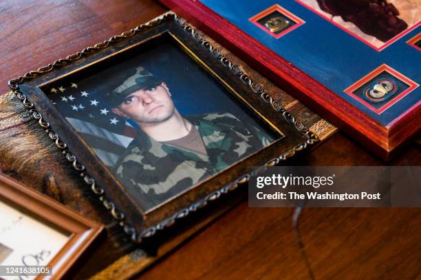Portrait of Scott Merryman taken during basic training now 36, an Afghanistan war veteran from Kansas who has been suffering from PTSD through last...