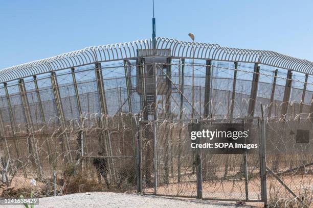 View of the security fence barrier on the border between Nador and Melilla. After the massive attempt to cross the border that divides Morocco and...