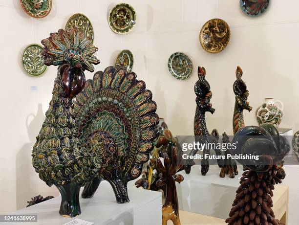 Decorative pieces produced at the Vasylkiv Maiolica Factory are on display during the opening of the Ukrainian Phoenix -Vasylkiv Maiolica exhibition...
