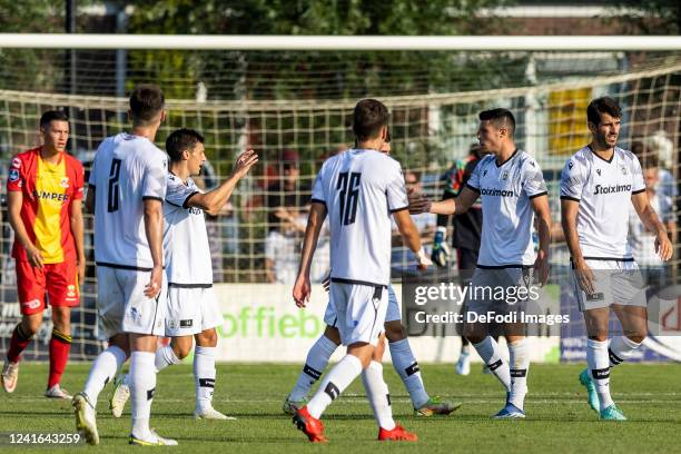 Nelson Oliveira of PAOK Saloniki celebrating his goal with teammates 0-1 during the Pre-Season Friendly match between Go Ahead Eagles and PAOK...