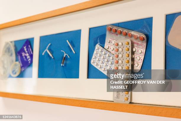 Photograph shows contraception pills in a health center in Paris on July 1 which allows women to perform abortion by vacuum aspiration n without...