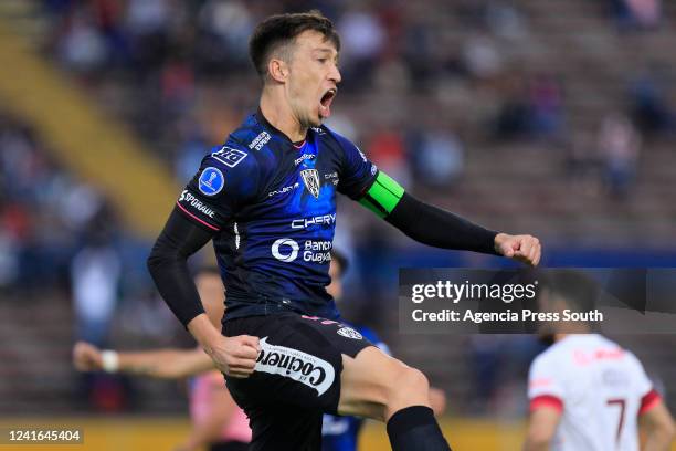 Richard Schunke of Independiente del Valle celebrates after scoring the first goal of his team during a match as part of round of sixteen of Copa...