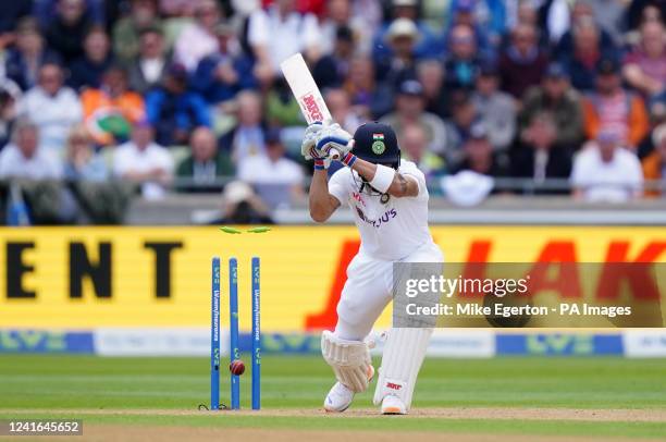 EnglandÕs Matthew Potts takes the wicket of IndiaÕs Virat Kohli during day one of the fourth LV= Insurance Test Series match at Edgbaston Stadium,...