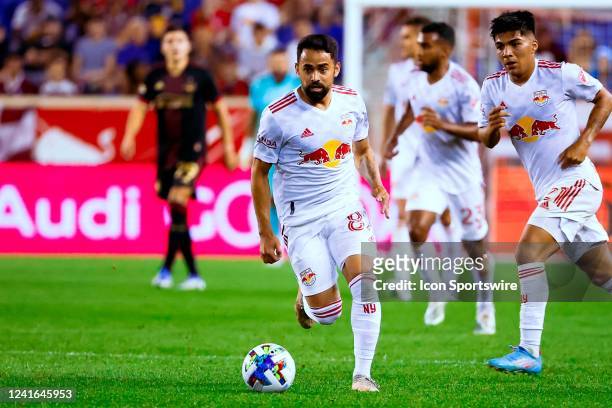 New York Red Bulls midfielder Luquinhas controls the ball during the second half of the Major League Soccer game between the New York Red Bulls and...