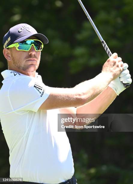 Golfer Matt Wallace reacts after hitting his tee shot on the hole during the first round of the John Deere Classic Golf Tournament on June 30 at TPC...