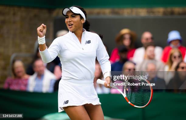 Heather Watson of Great Britain playing with partner Harriet Dart of Great Britain against Kristina Kucova of Slovakia and Ermina Bektas of the...