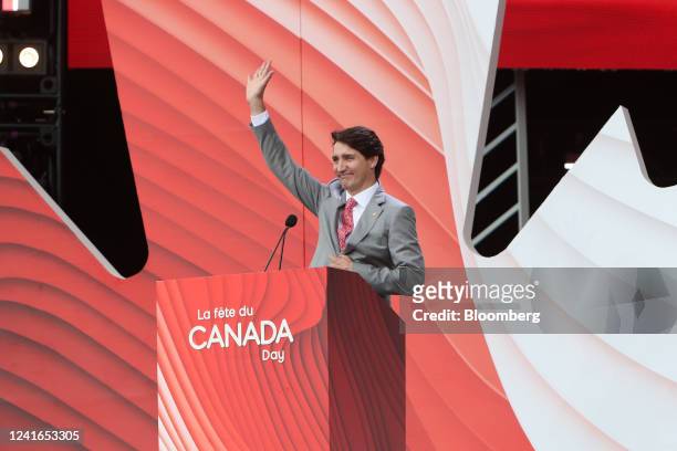 Justin Trudeau, Canada's prime minister, speaks at Lebreton Flats on Canada Day in Ottawa, Ontario, Canada, on Friday, July 1, 2022. For the first...